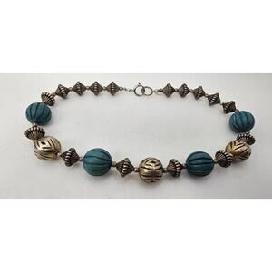 Vintage Style Blue Silver Beaded Choker Necklace Boho Y2K Coastal Dainty